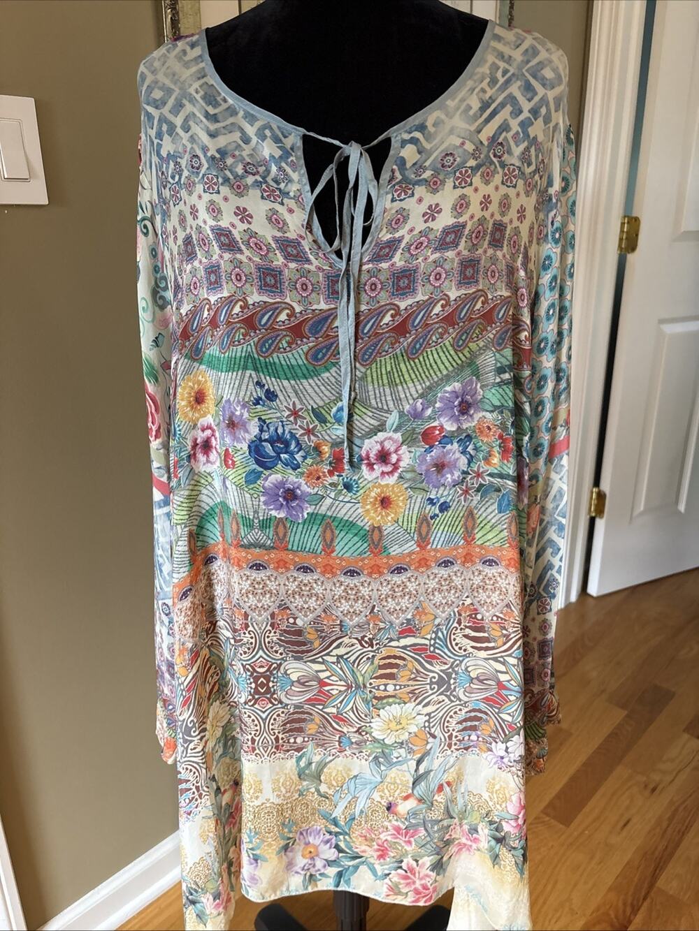 Johnny Was Long Sleeve Boho Tunic Shirt Multicolor 2XL